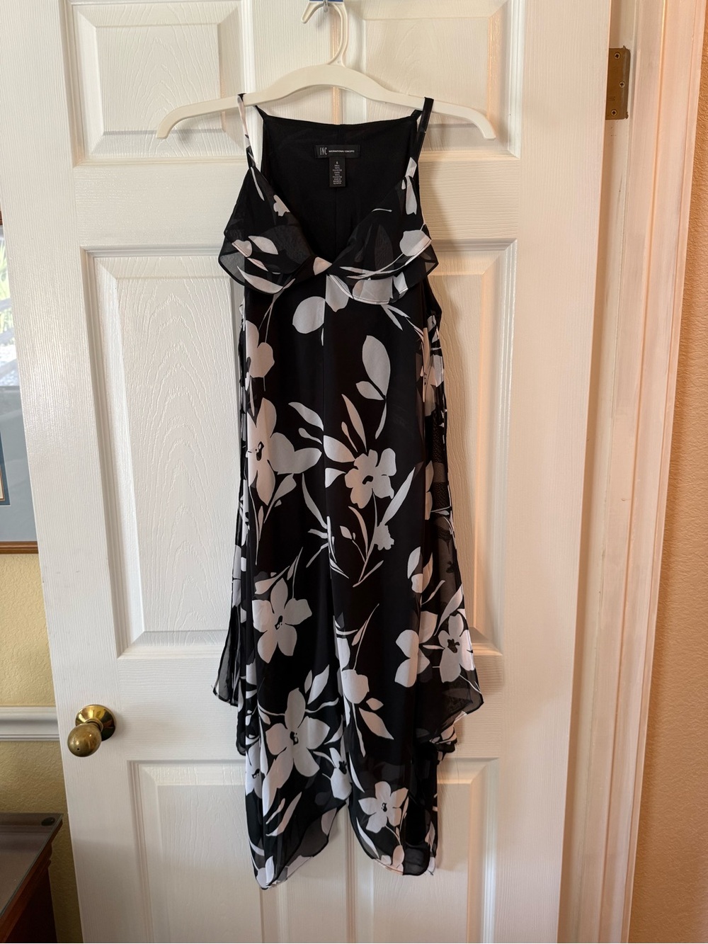 INC International Concepts Black and White Floral Asymmetrical Slip Dress